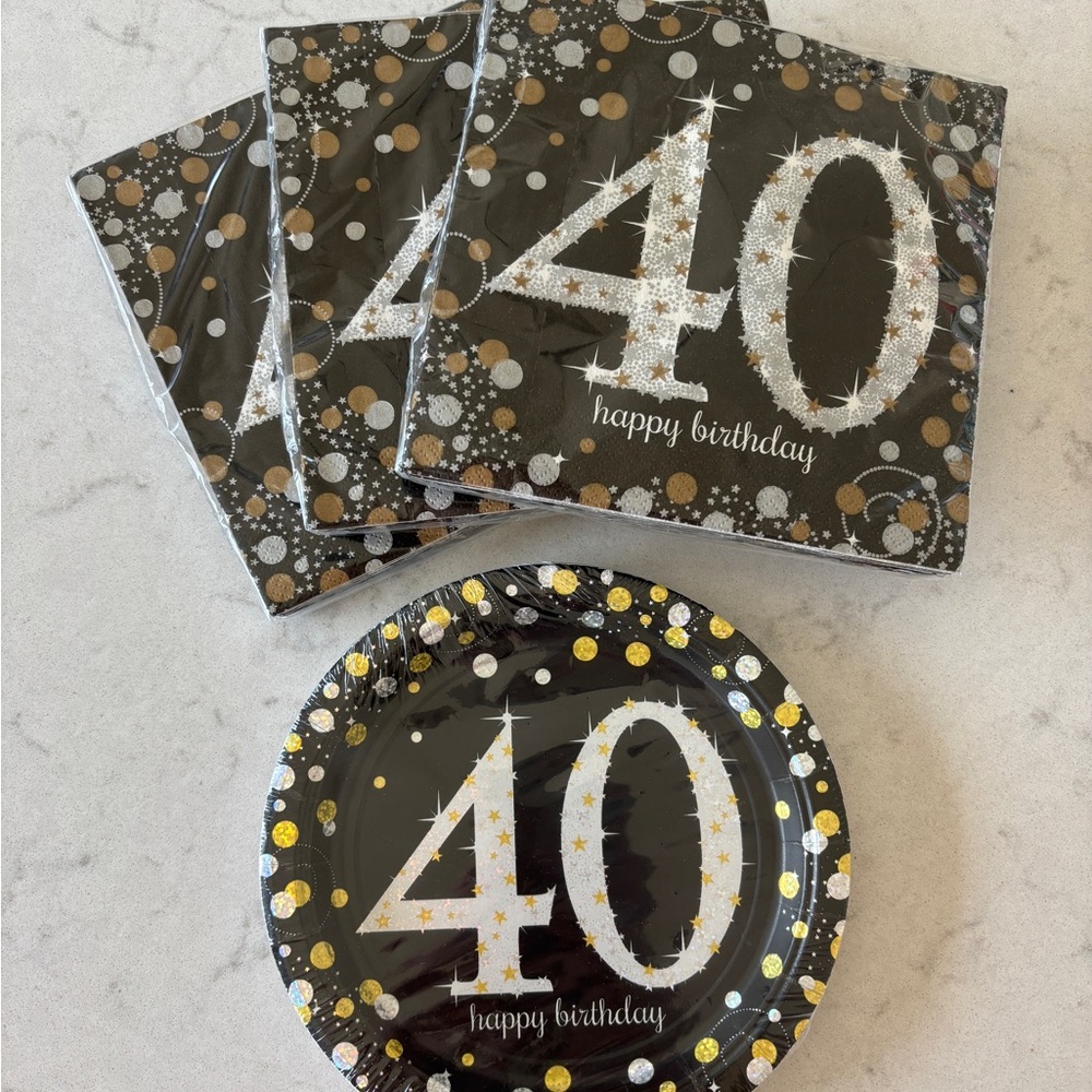 40th birthday napkins and paper plates